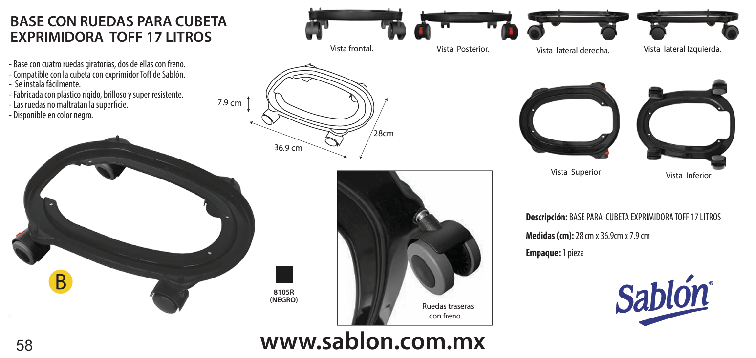 Base con Ruedas Dolly Para Cubeta Toff