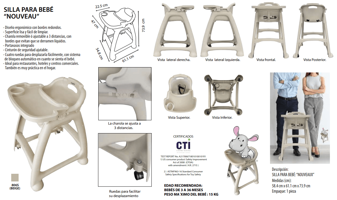 Silla Para Bebé Restaurante Periquera Con Charola